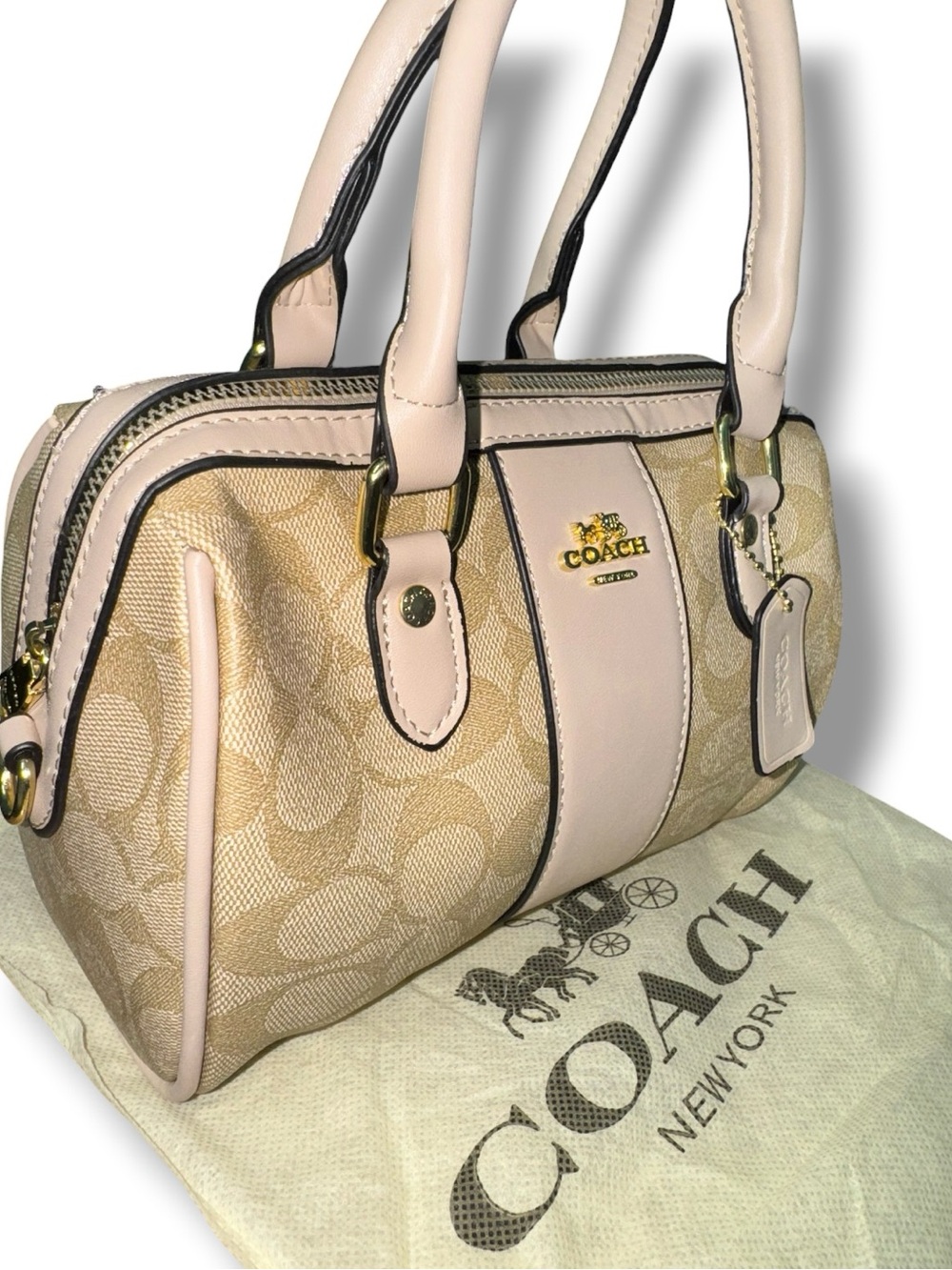 Coach Rowan Satchel Crossbody Signature Khaki Blush Pink Handbag New - Picture 2 of 5